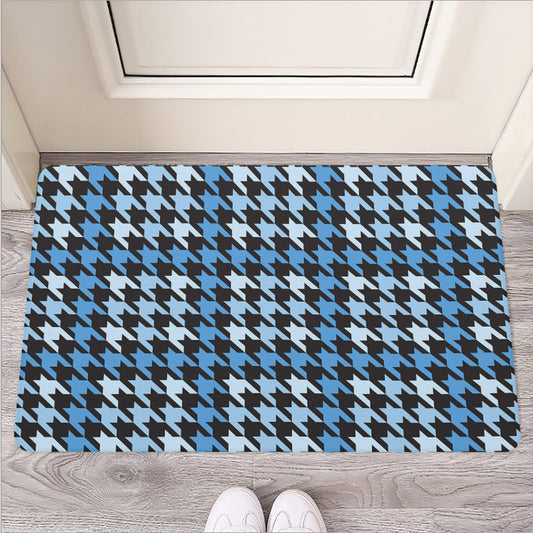 Blue Houndstooth Pattern Print Rubber Doormat