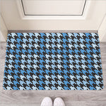 Blue Houndstooth Pattern Print Rubber Doormat