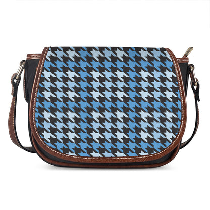 Blue Houndstooth Pattern Print Saddle Bag