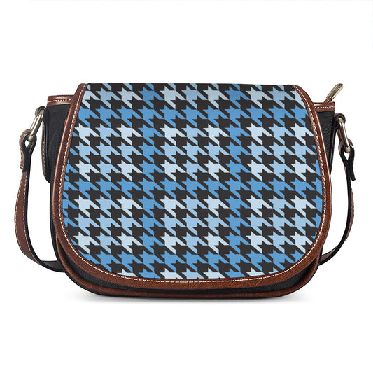 Blue Houndstooth Pattern Print Saddle Bag