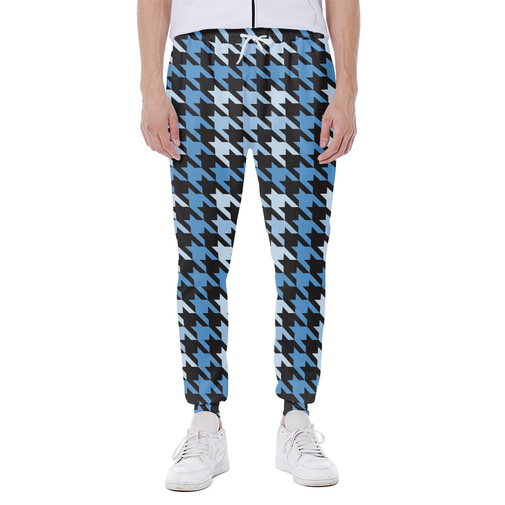 Blue Houndstooth Pattern Print Scuba Joggers