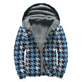 Blue Houndstooth Pattern Print Sherpa Lined Zip Up Hoodie
