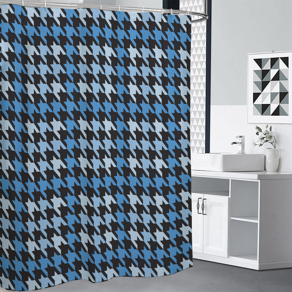 Blue Houndstooth Pattern Print Shower Curtain