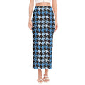 Blue Houndstooth Pattern Print Side Slit Maxi Skirt