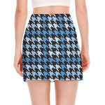 Blue Houndstooth Pattern Print Side Slit Mini Skirt