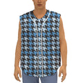 Blue Houndstooth Pattern Print Sleeveless Baseball Jersey