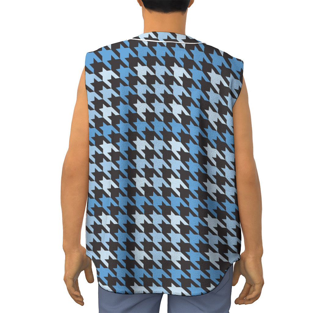 Blue Houndstooth Pattern Print Sleeveless Baseball Jersey