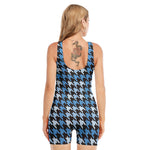 Blue Houndstooth Pattern Print Sleeveless One Piece Swimsuit