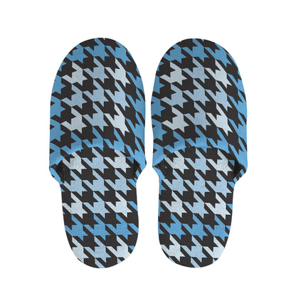 Blue Houndstooth Pattern Print Slippers