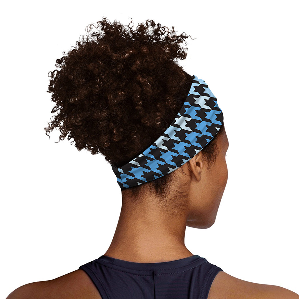 Blue Houndstooth Pattern Print Sports Headband