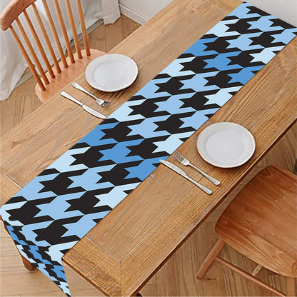 Blue Houndstooth Pattern Print Table Runner