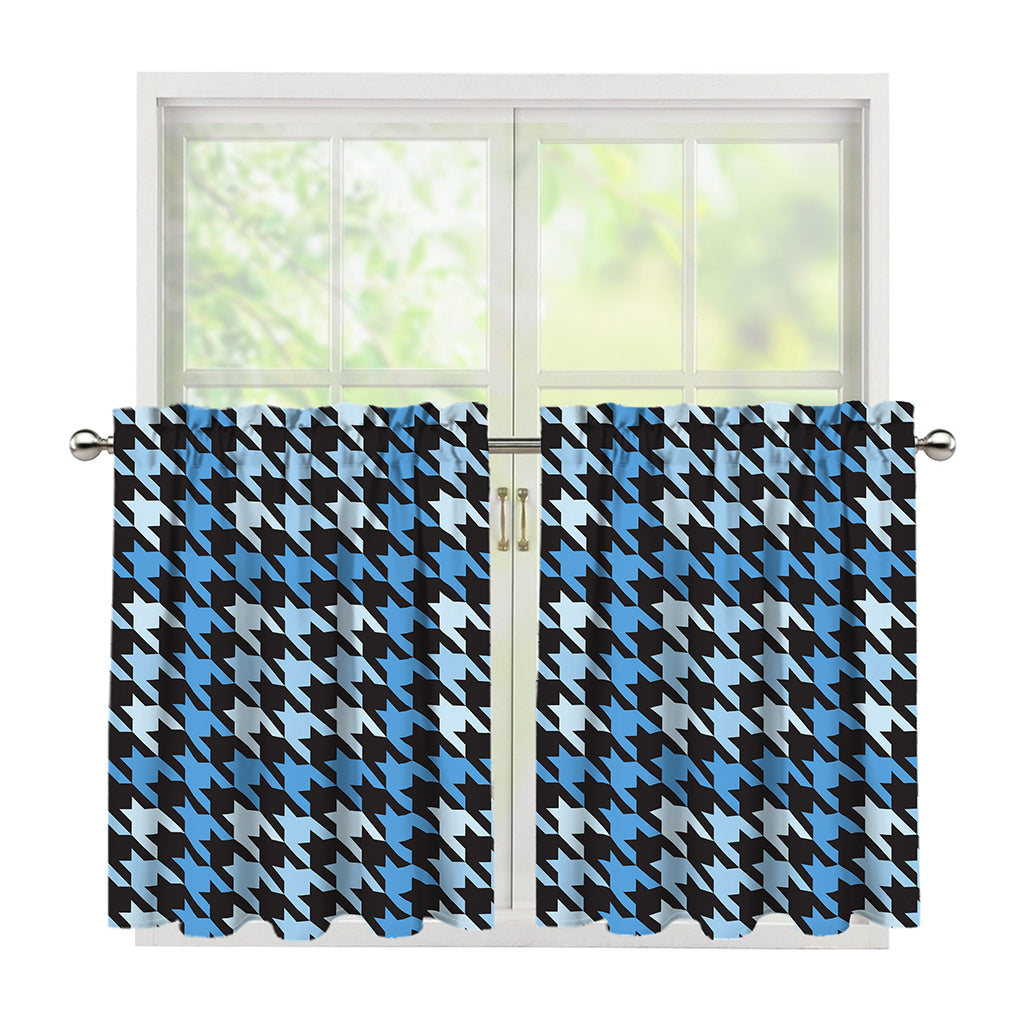 Blue Houndstooth Pattern Print Tier Curtains