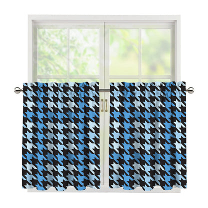 Blue Houndstooth Pattern Print Tier Curtains