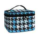Blue Houndstooth Pattern Print Travel Makeup Bag