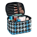 Blue Houndstooth Pattern Print Travel Makeup Bag