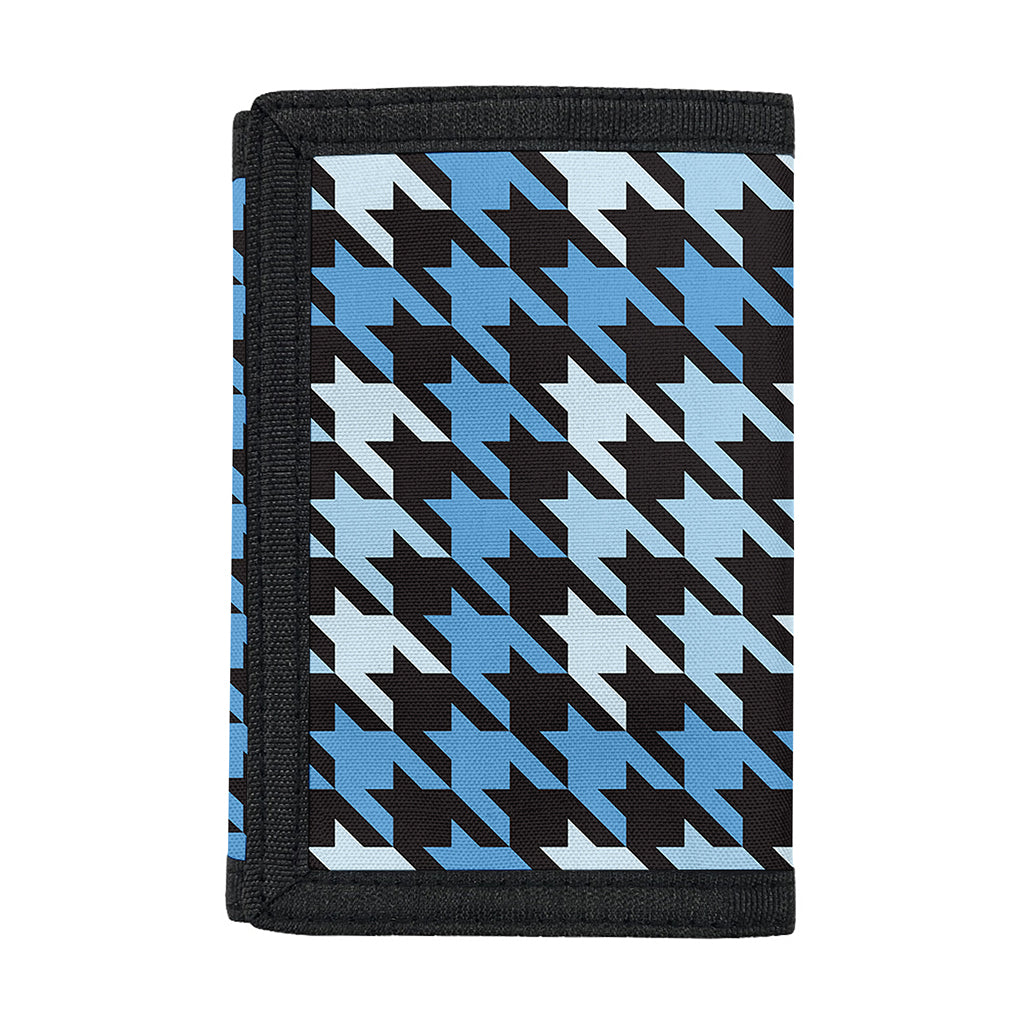 Blue Houndstooth Pattern Print Trifold Wallet