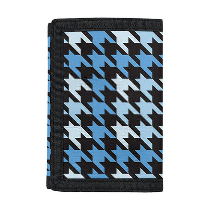 Blue Houndstooth Pattern Print Trifold Wallet
