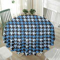 Blue Houndstooth Pattern Print Waterproof Round Tablecloth