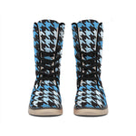 Blue Houndstooth Pattern Print Winter Boots