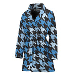 Blue Houndstooth Pattern Print Women's Bathrobe