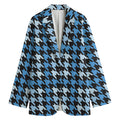 Blue Houndstooth Pattern Print Women's Blazer