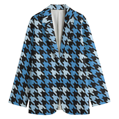 Blue Houndstooth Pattern Print Women's Blazer