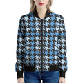 Blue Houndstooth Pattern Print Women's Bomber Jacket