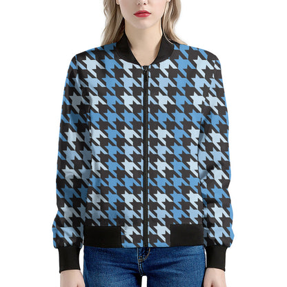 Blue Houndstooth Pattern Print Women's Bomber Jacket