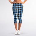 Blue Houndstooth Pattern Print Women's Capri Leggings