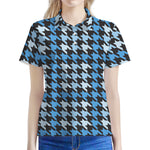 Blue Houndstooth Pattern Print Women's Polo Shirt