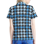Blue Houndstooth Pattern Print Women's Polo Shirt