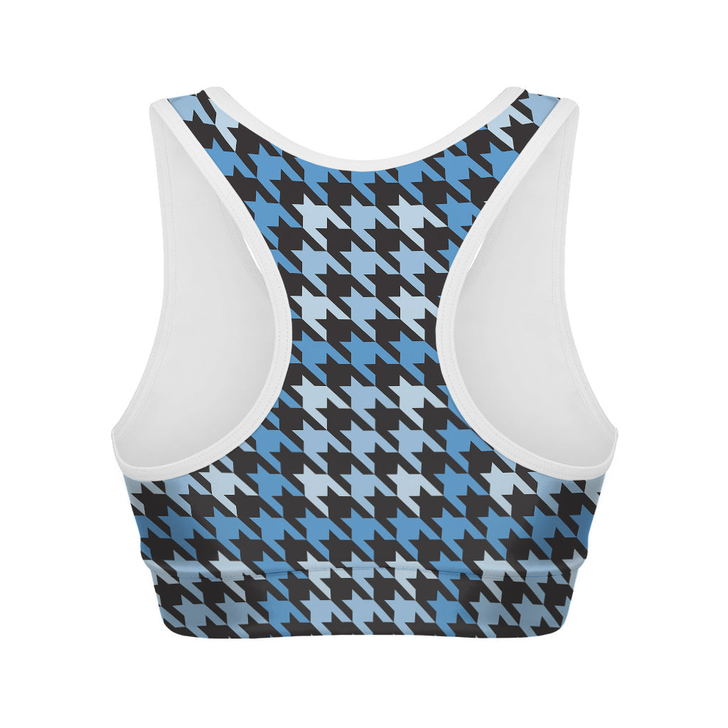 Blue Houndstooth Pattern Print Women's Sports Bra