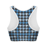 Blue Houndstooth Pattern Print Women's Sports Bra
