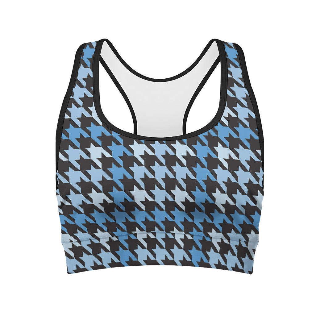 Blue Houndstooth Pattern Print Women's Sports Bra