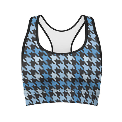 Blue Houndstooth Pattern Print Women's Sports Bra