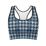 Blue Houndstooth Pattern Print Women's Sports Bra