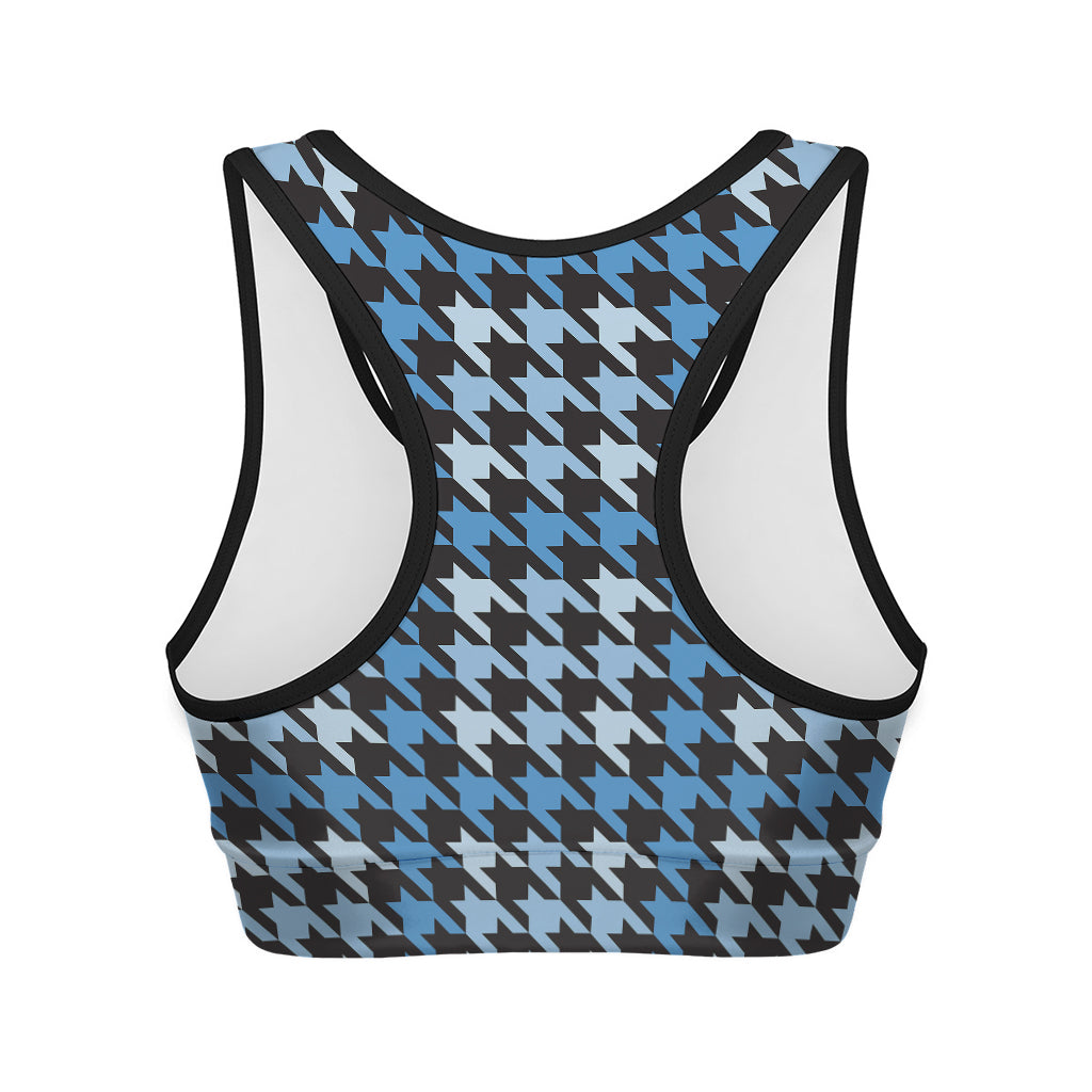 Blue Houndstooth Pattern Print Women's Sports Bra