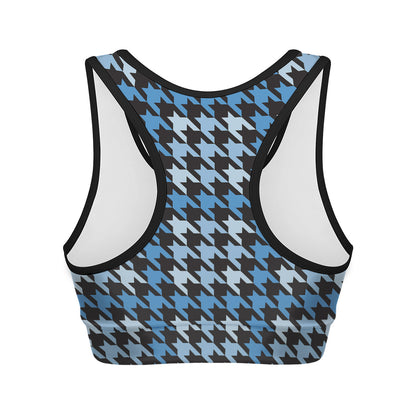 Blue Houndstooth Pattern Print Women's Sports Bra