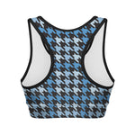 Blue Houndstooth Pattern Print Women's Sports Bra