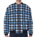 Blue Houndstooth Pattern Print Zip Sleeve Bomber Jacket