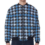 Blue Houndstooth Pattern Print Zip Sleeve Bomber Jacket