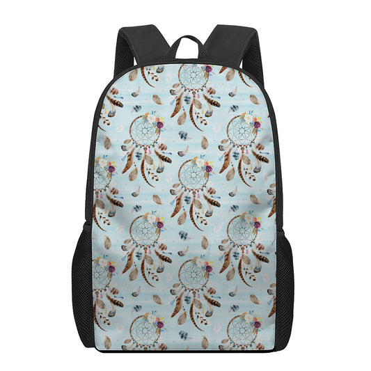 Blue Indian Dream Catcher Pattern Print 17 Inch Backpack