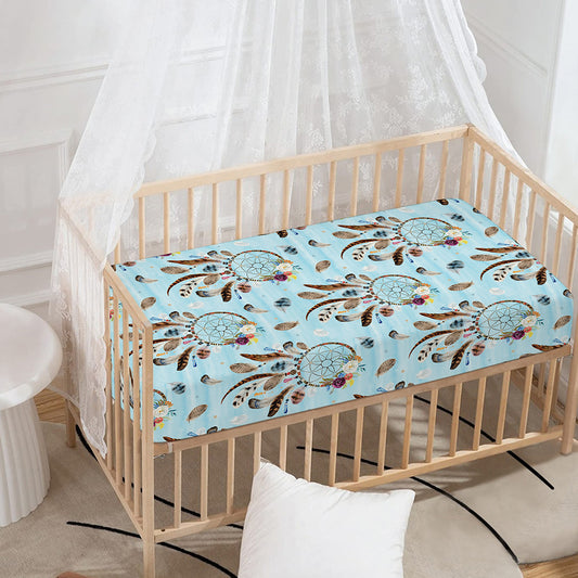 Blue Indian Dream Catcher Pattern Print Baby Crib Sheet