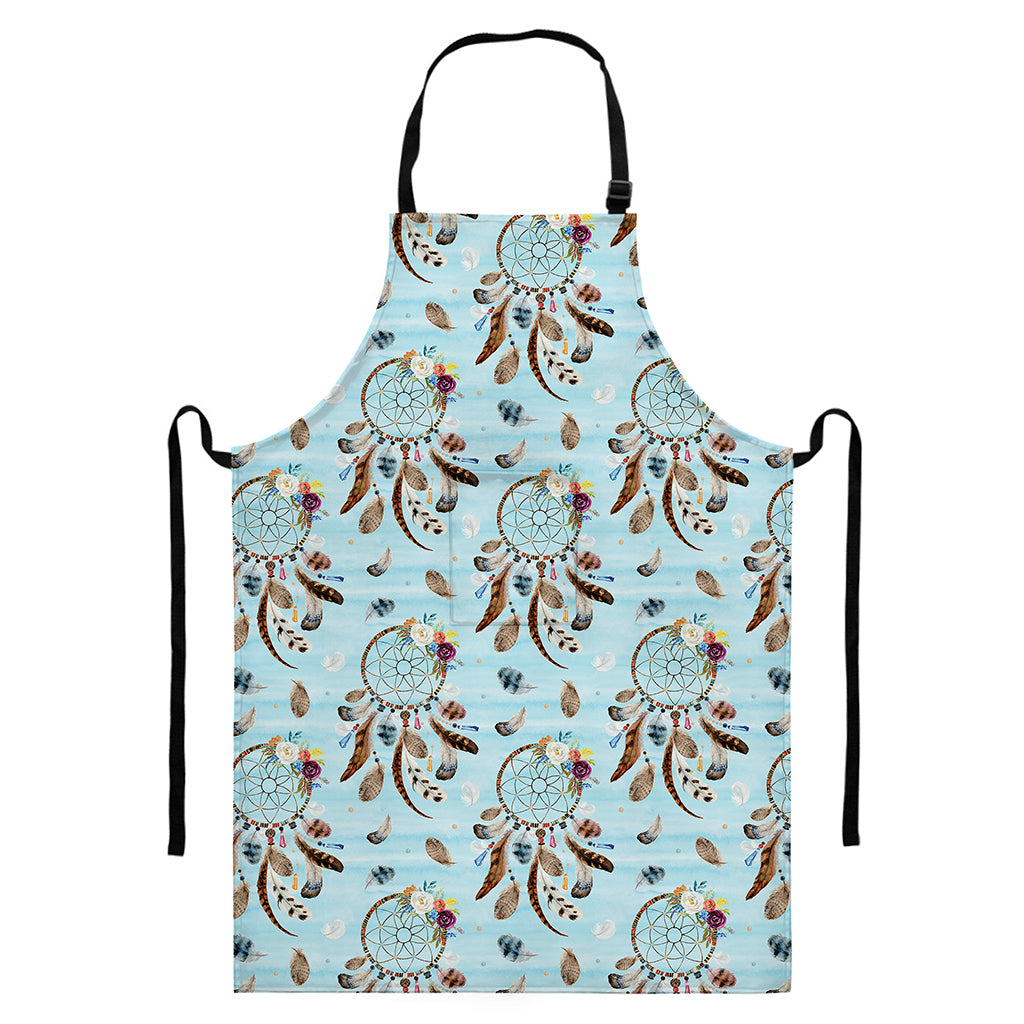 Blue Indian Dream Catcher Pattern Print Bib Apron With Pocket