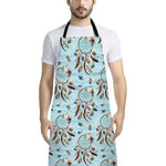 Blue Indian Dream Catcher Pattern Print Bib Apron With Pocket