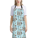 Blue Indian Dream Catcher Pattern Print Bib Apron With Pocket