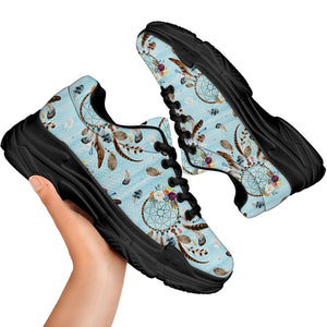 Blue Indian Dream Catcher Pattern Print Black Chunky Shoes