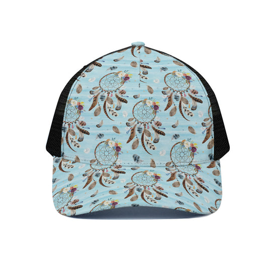 Blue Indian Dream Catcher Pattern Print Black Mesh Trucker Cap