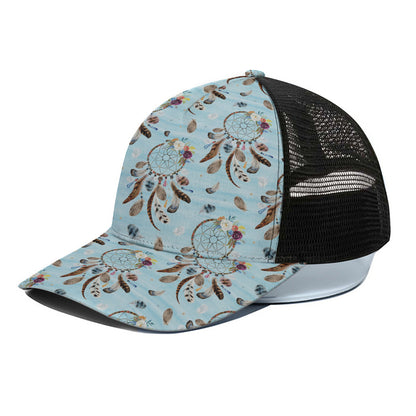 Blue Indian Dream Catcher Pattern Print Black Mesh Trucker Cap