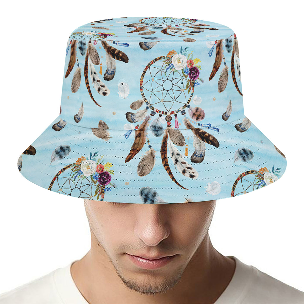 Blue Indian Dream Catcher Pattern Print Bucket Hat